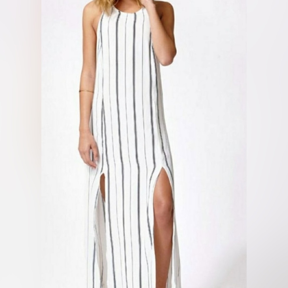 Faithfull the brand white stripes dress size M